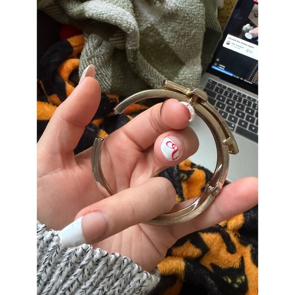 Gold Tone Oversized Cross Hinged Bangle Bracelet Chunky Statement Cuff - Picture 6 of 6